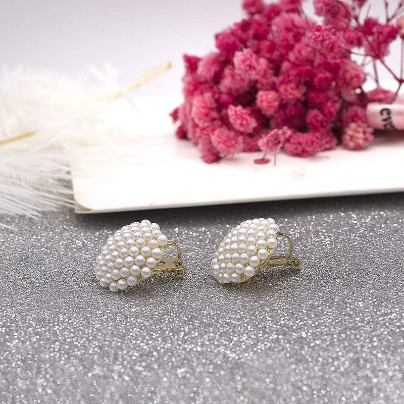 YOQUCOL Simulated Pearl Golden Tone Big Clip On Earrings For Non Pierced Bridal-Elegant Jewelry for Women - Image 4